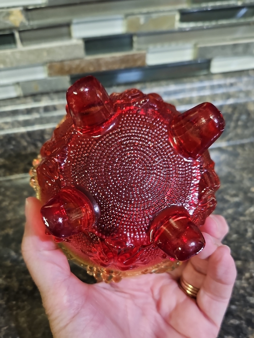 Vintage Jeanette Glass Amberina Candy Dish - Picture 7 of 7